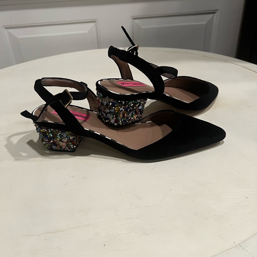 Betsey Johnson Lena Velvet Pointed Toe Slingbacks with Embellished Heels
